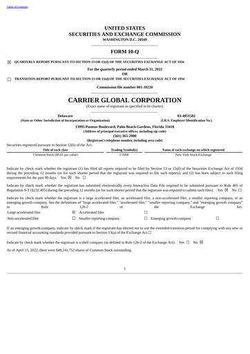 Thumbnail Carrier Global Quarterly Report 2022-q1
