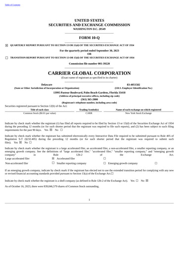 Thumbnail Carrier Global Quarterly Report 2023-q3