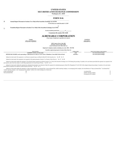 Thumbnail Albemarle Annual Report 2025