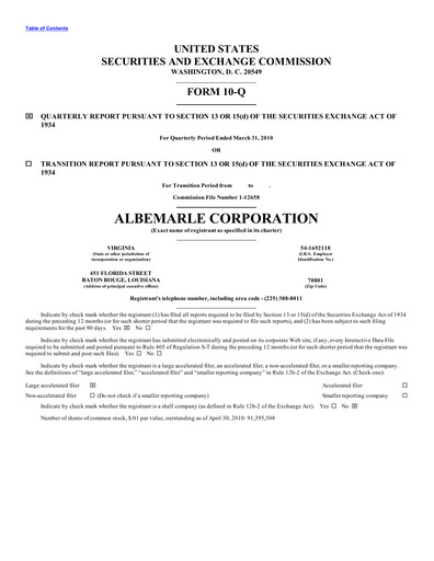 Thumbnail Albemarle Quarterly Report 2010-q1