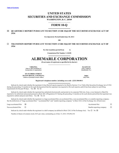Thumbnail Albemarle Quarterly Report 2012-q2