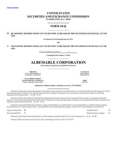 Thumbnail Albemarle Quarterly Report 2013-q2