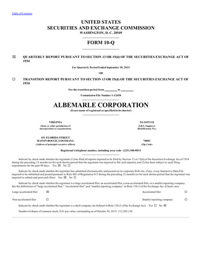 Thumbnail Albemarle Quarterly Report 2015-q3