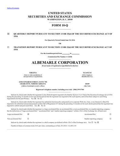Thumbnail Albemarle Quarterly Report 2016-q2