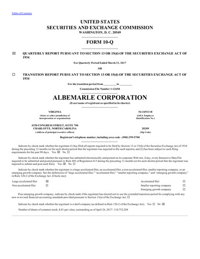 Thumbnail Albemarle Quarterly Report 2017-q1