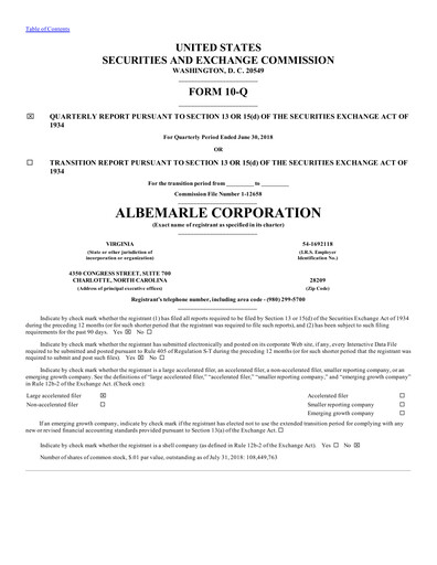 Thumbnail Albemarle Quarterly Report 2018-q2