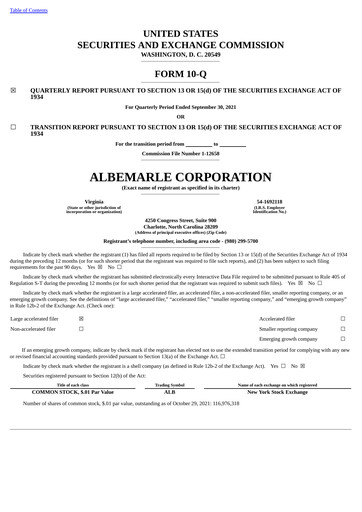 Thumbnail Albemarle Quarterly Report 2021-q3