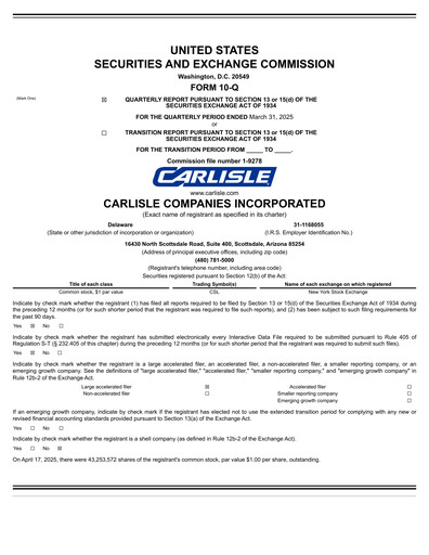 Thumbnail Carlisle Companies
 Quarterly Report 2025-q1