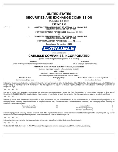 Thumbnail Carlisle Companies
 Quarterly Report 2025-q3