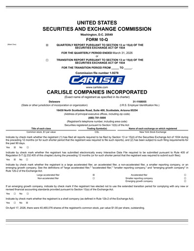 Thumbnail Carlisle Companies
 Quarterly Report 2026-q1