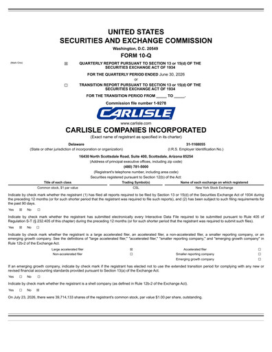 Thumbnail Carlisle Companies
 Quarterly Report 2026-q2