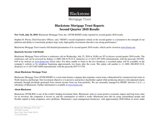 Thumbnail Blackstone Mortgage Trust
 Quarterly Report 2018-q2