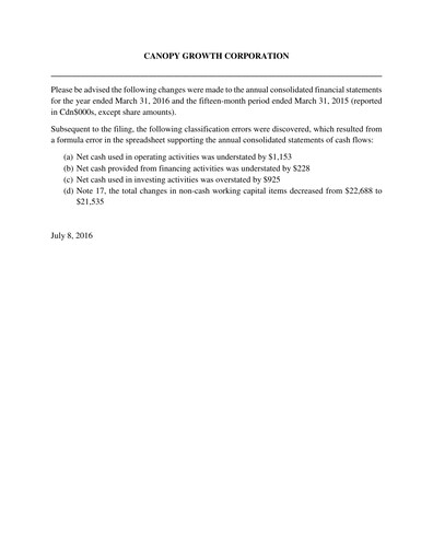 Thumbnail Canopy Growth Annual Report 2016