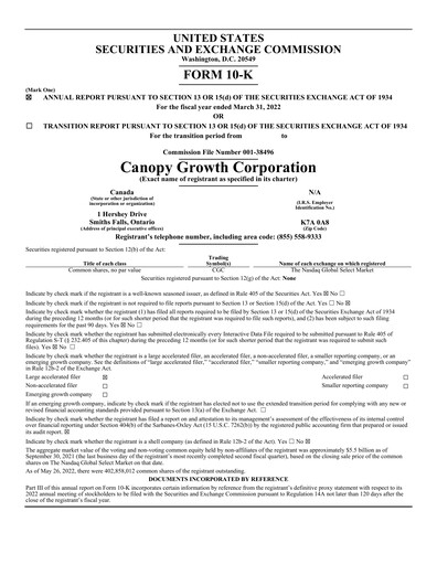 Thumbnail Canopy Growth Annual Report 2022
