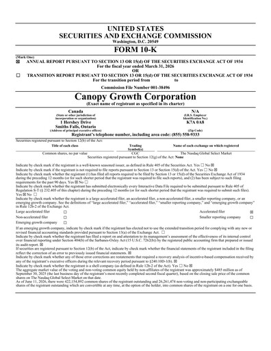 Thumbnail Canopy Growth Annual Report 2026