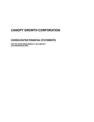 Thumbnail Canopy Growth Financial Statement 2018