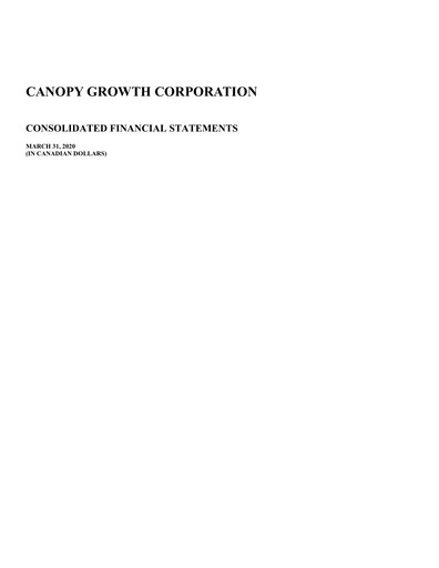 Thumbnail Canopy Growth Financial Statement 2020