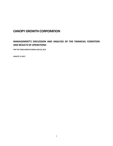 Vorschaubild Canopy Growth Quartalsbericht 2018-q1