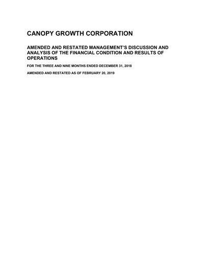 Thumbnail Canopy Growth Quarterly Report 2019-q3