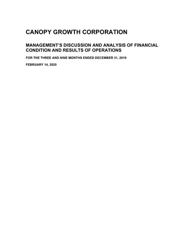Vorschaubild Canopy Growth Quartalsbericht 2020-q3