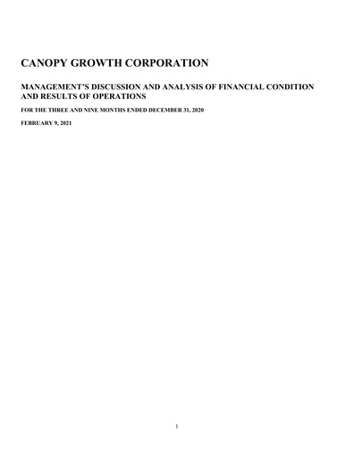 Thumbnail Canopy Growth Quarterly Report 2021-q3