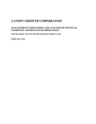Vorschaubild Canopy Growth Quartalsbericht 2024-q3