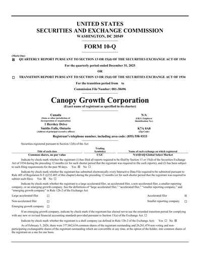 Thumbnail Canopy Growth Quarterly Report 2026-q3