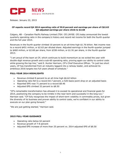 Thumbnail CPKC (Canadian Pacific Kansas City) Financial Statement 2014