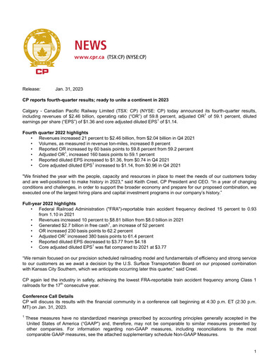 Thumbnail CPKC (Canadian Pacific Kansas City) Financial Statement 2022