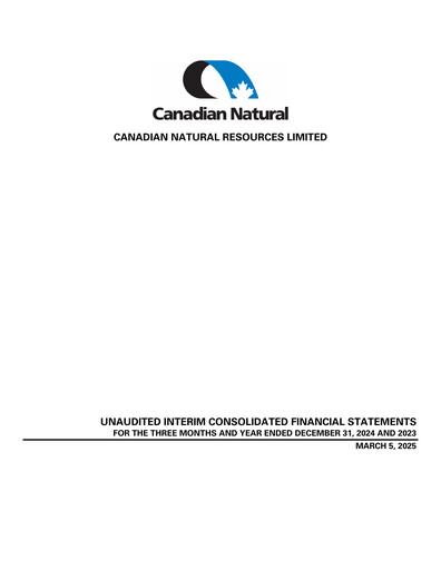 Thumbnail Canadian Natural Resources Financial Statement 2024