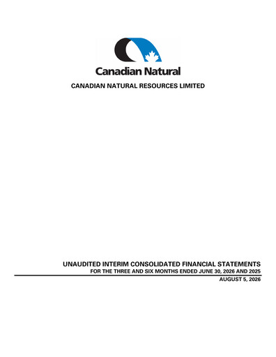 Miniature Canadian Natural Resources Bilan financier 2026-q2