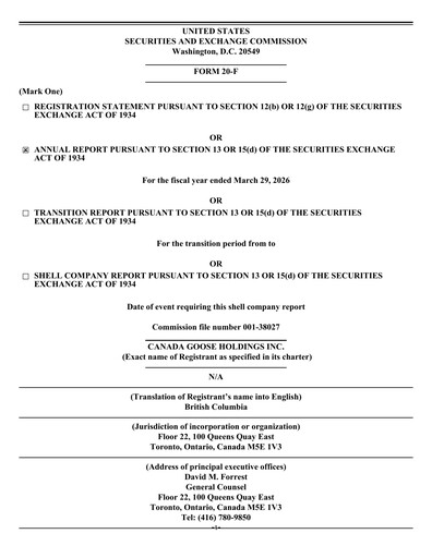 Thumbnail Canada Goose
 Annual Report fy2026
