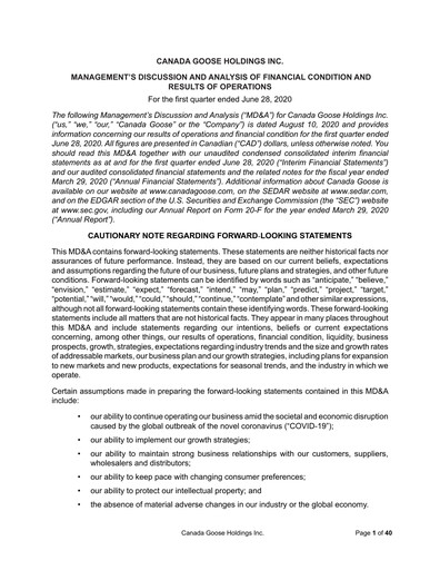 Thumbnail Canada Goose
 Quarterly Report fy2021-q1