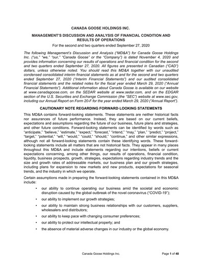 Thumbnail Canada Goose
 Quarterly Report fy2021-q2