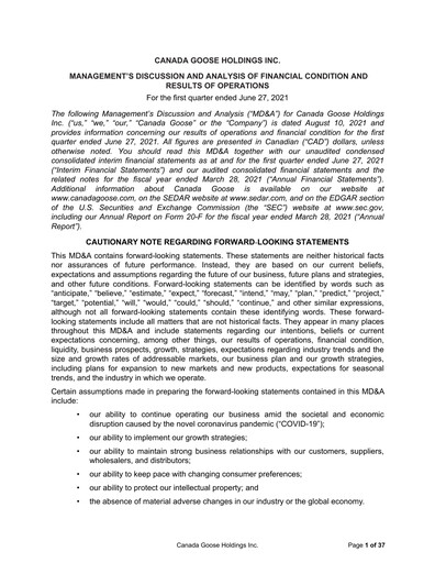 Thumbnail Canada Goose
 Quarterly Report fy2022-q1