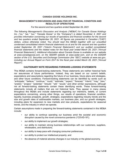 Thumbnail Canada Goose
 Quarterly Report fy2022-q2