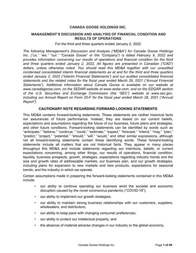 Thumbnail Canada Goose
 Quarterly Report fy2022-q3