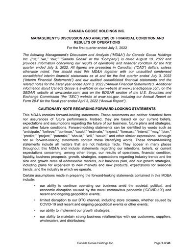 Thumbnail Canada Goose
 Quarterly Report fy2023-q1