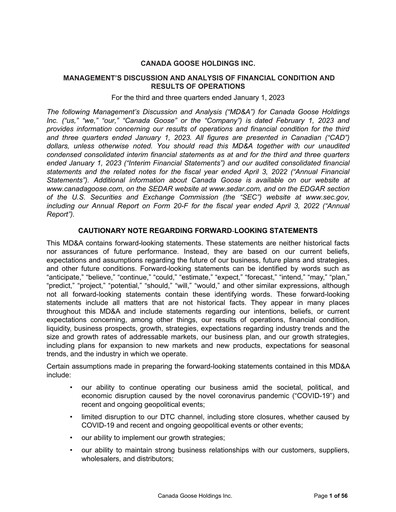 Thumbnail Canada Goose
 Quarterly Report fy2023-q3