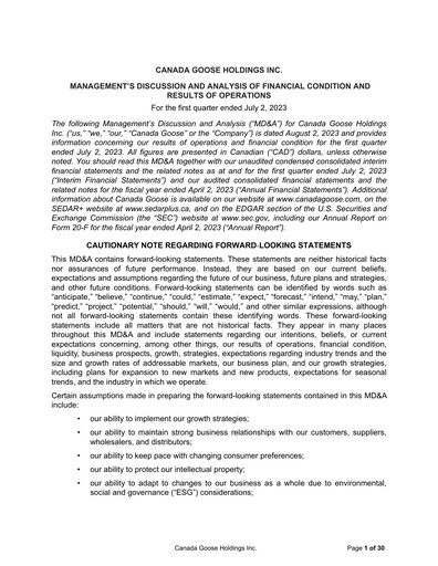 Thumbnail Canada Goose
 Quarterly Report fy2024-q1