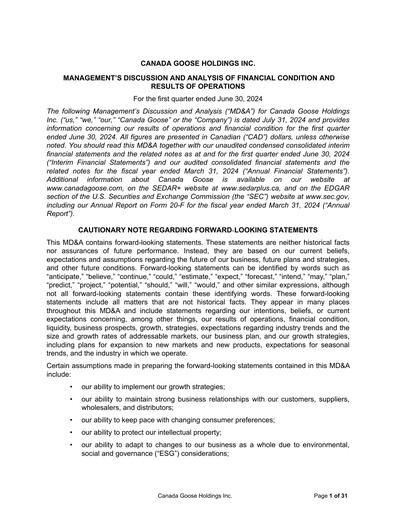 Thumbnail Canada Goose
 Quarterly Report fy2025-q1