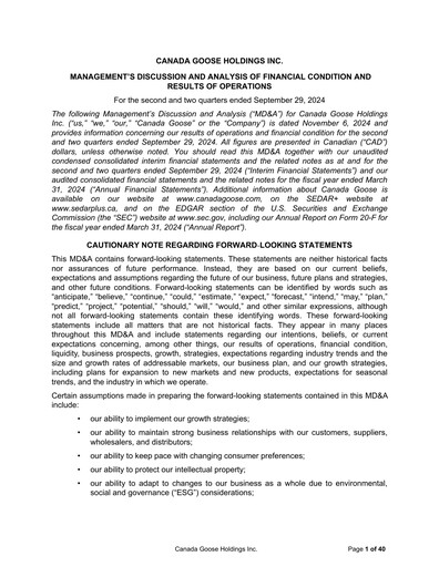 Thumbnail Canada Goose
 Quarterly Report fy2025-q2