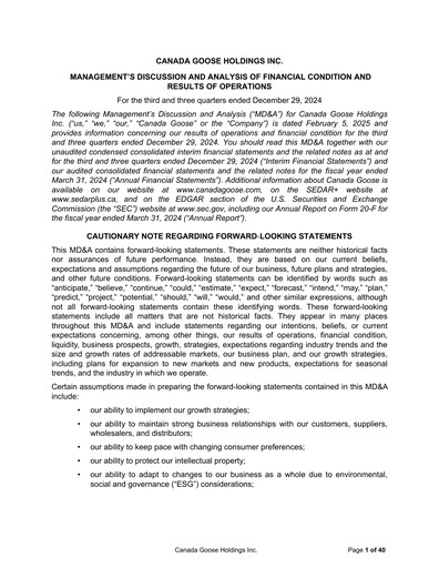 Thumbnail Canada Goose
 Quarterly Report fy2025-q3