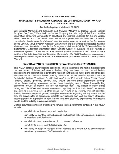 Thumbnail Canada Goose
 Quarterly Report fy2026-q1
