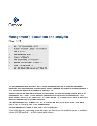 Miniature Cameco
 Bilan financier 2016
