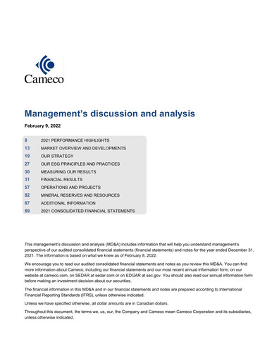 Miniature Cameco
 Bilan financier 2021