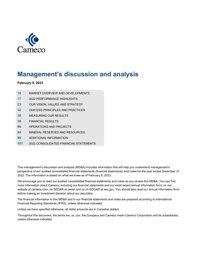Miniature Cameco
 Bilan financier 2022