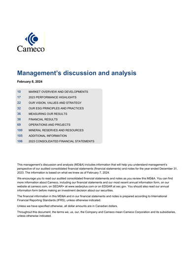 Miniature Cameco
 Bilan financier 2023