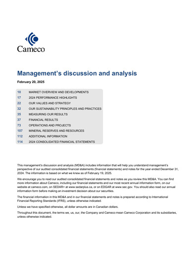Miniature Cameco
 Bilan financier 2024