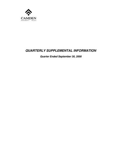 Thumbnail Camden Property Trust
 Quarterly Report 2000-q3